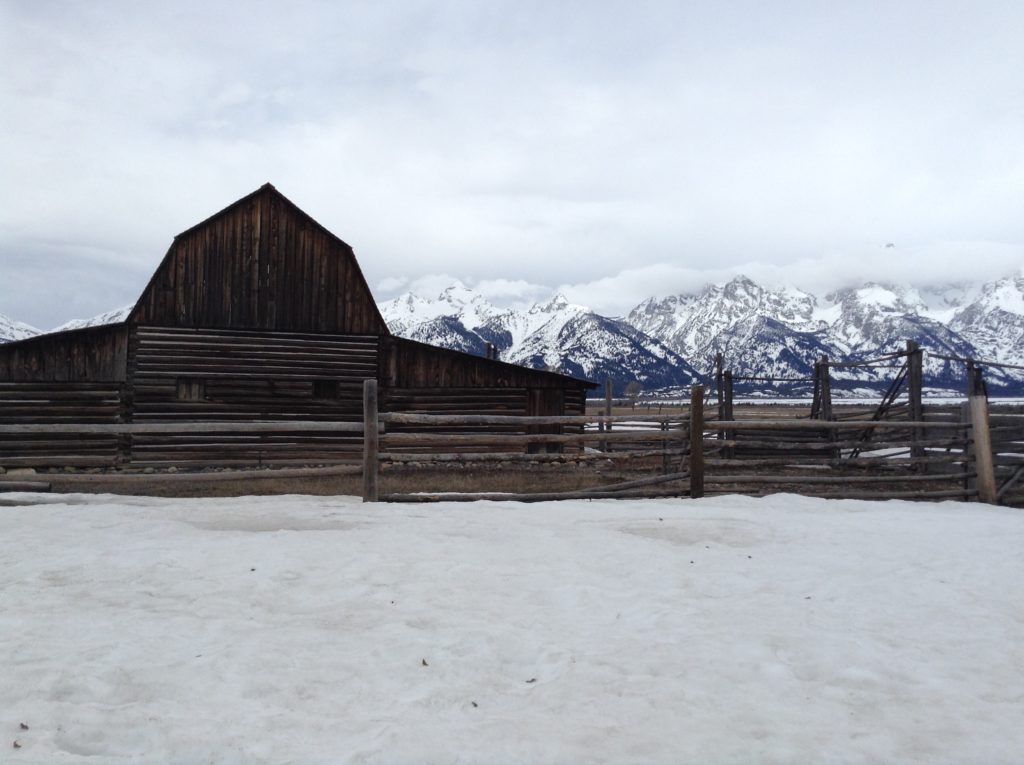 Rustic barn in snowy setting Jackson Hole WY