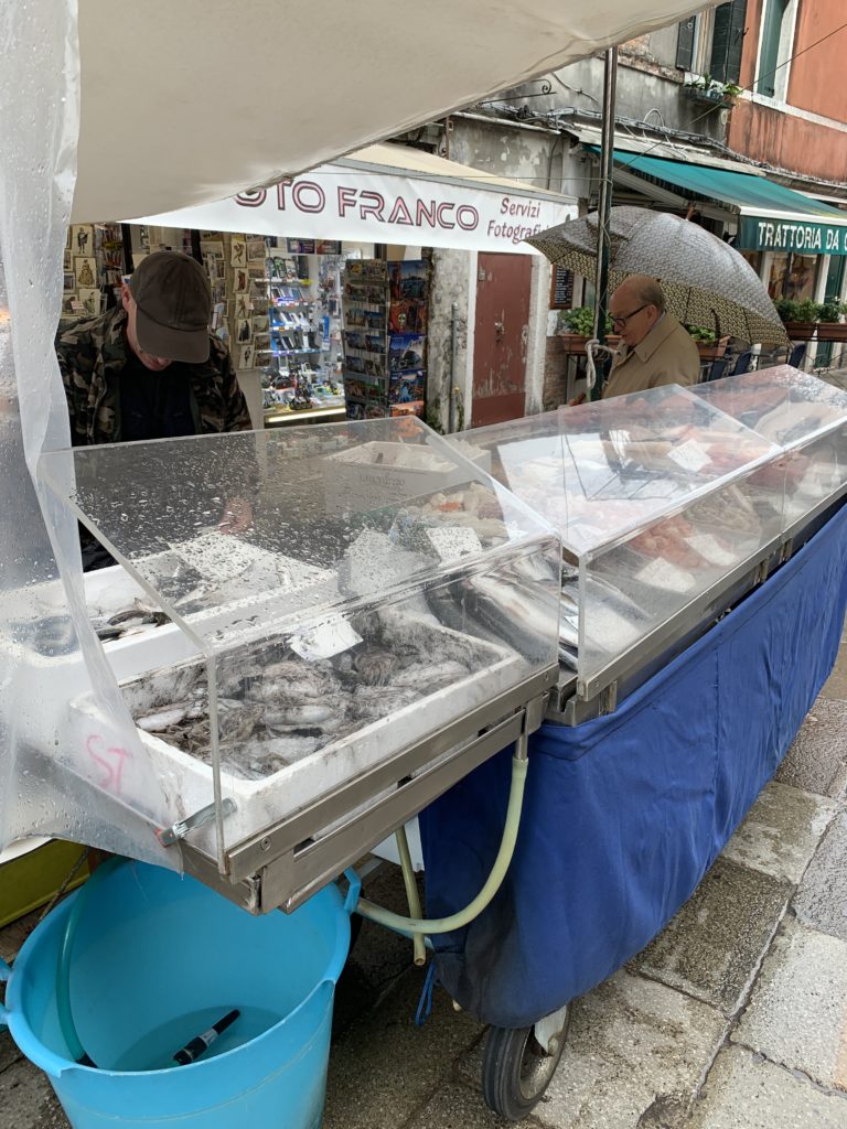 Fish market on the streets in romantic Venice