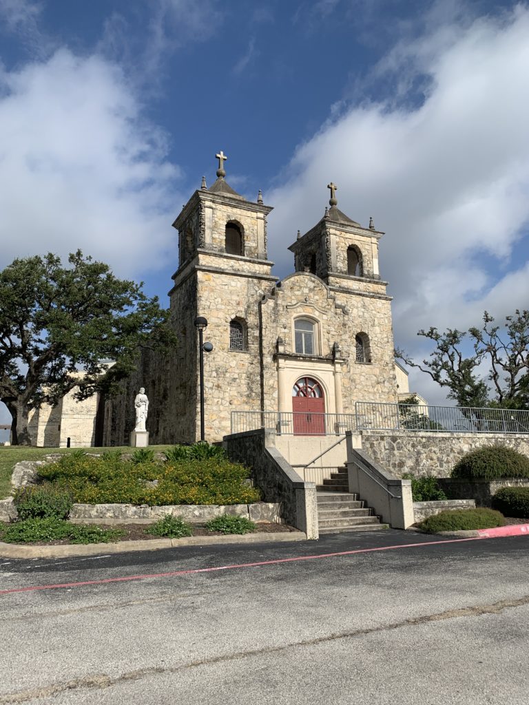 Twin steeple church in Beorne TX in the Texas Hill Country