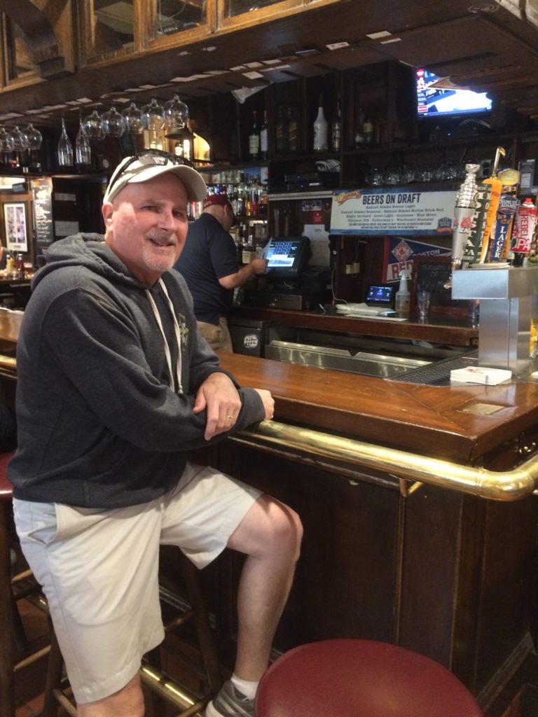 Sitting at the Cheers Bar Boston on day trip from NYC via Amtrack