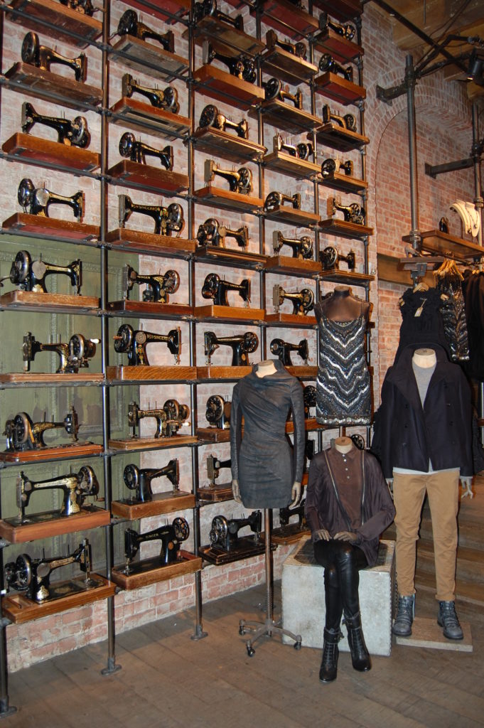 Sewing Machine wall in shop NYC