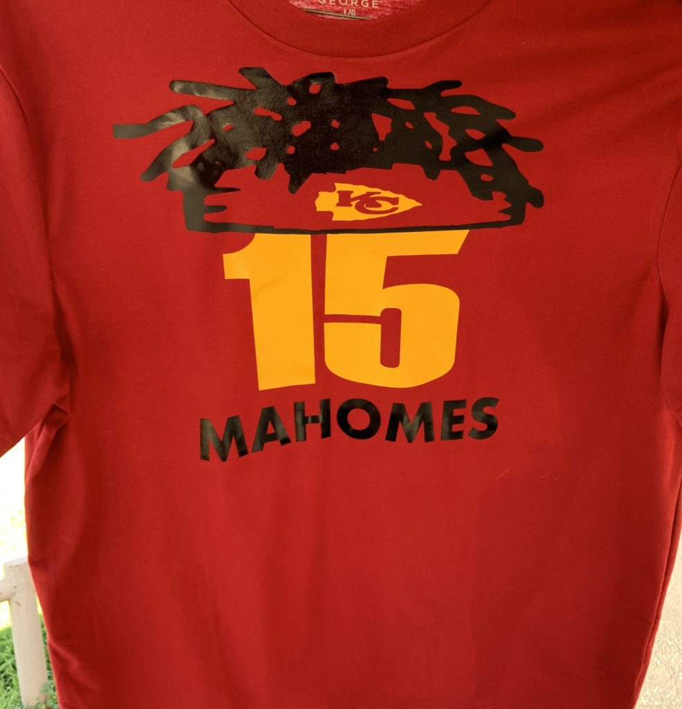 Mahomes hair #15 Tshirt sold in hometown Whitehouse, TX