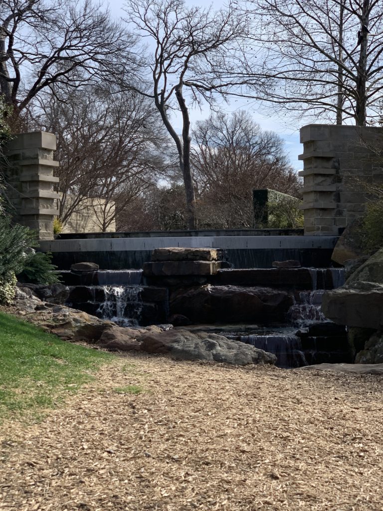 waterfall and creak at Dallas Arboretum and Botanical Garden.