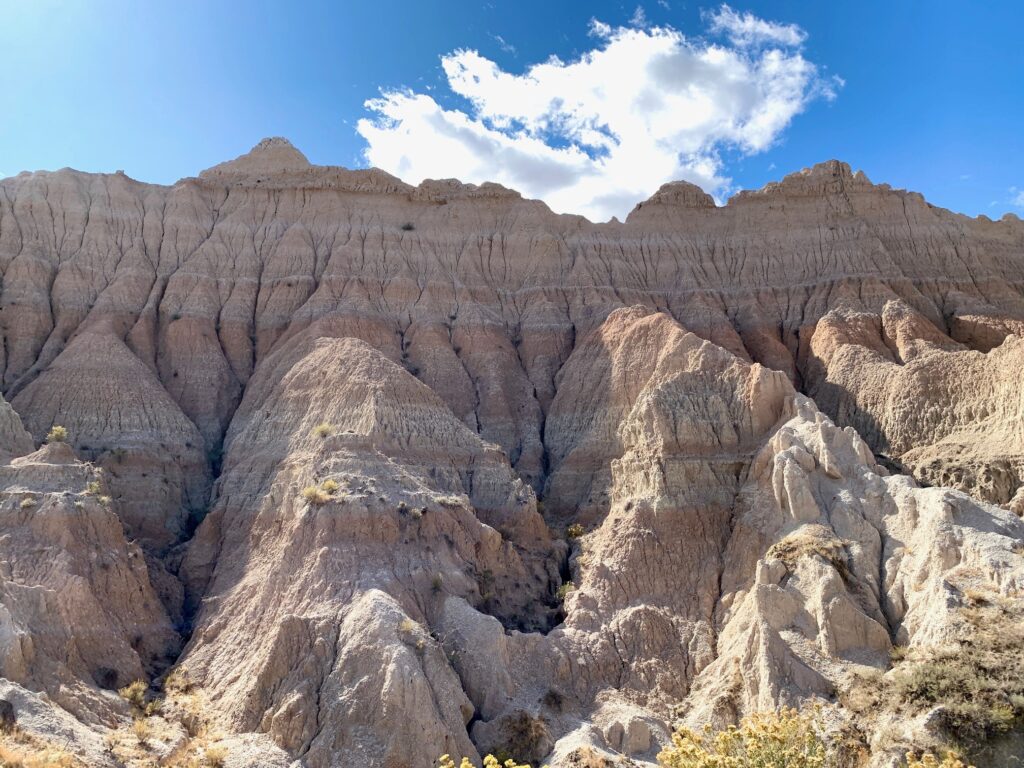 Banded rocky hills Badlands National Park South Dakota