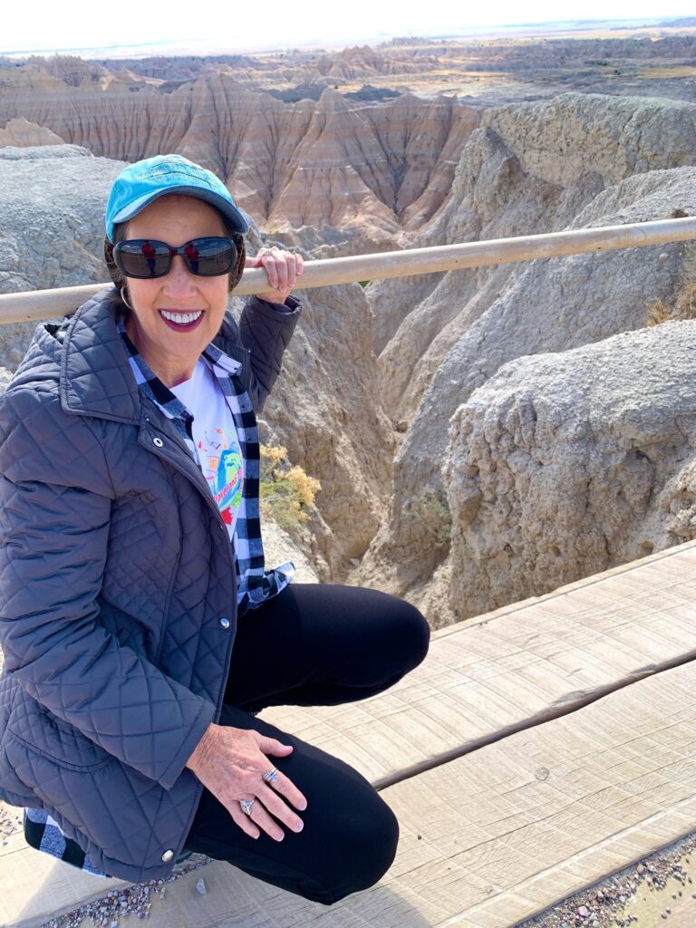 Large drop to canyon below Badlands National Park South Dakota