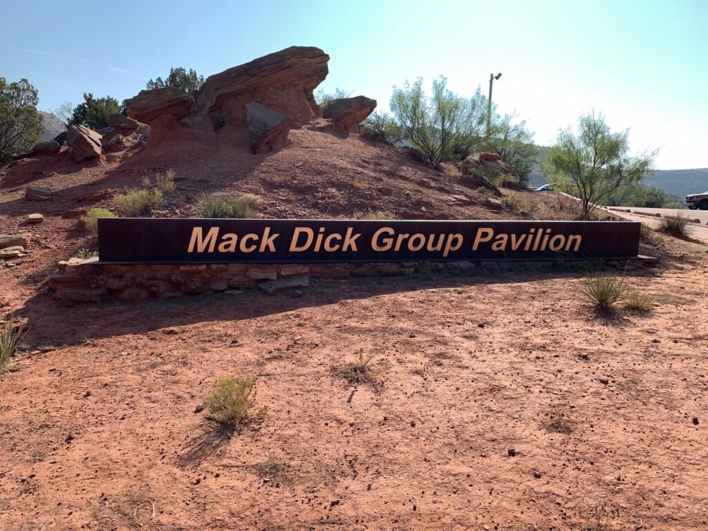 Mack Dick Group Pavilion sign Palo Duro Canyon State Park Texas