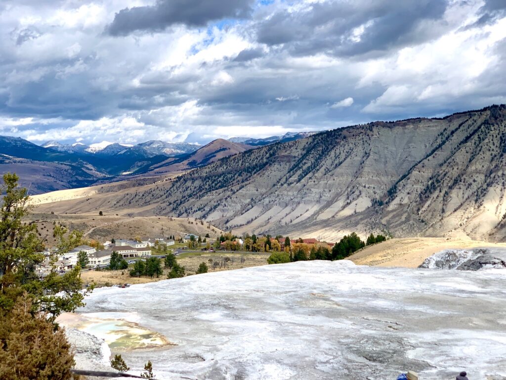 Upper Terraces Area overlooking village Mammoth Hot  Springs Terraces Yellowstone NP