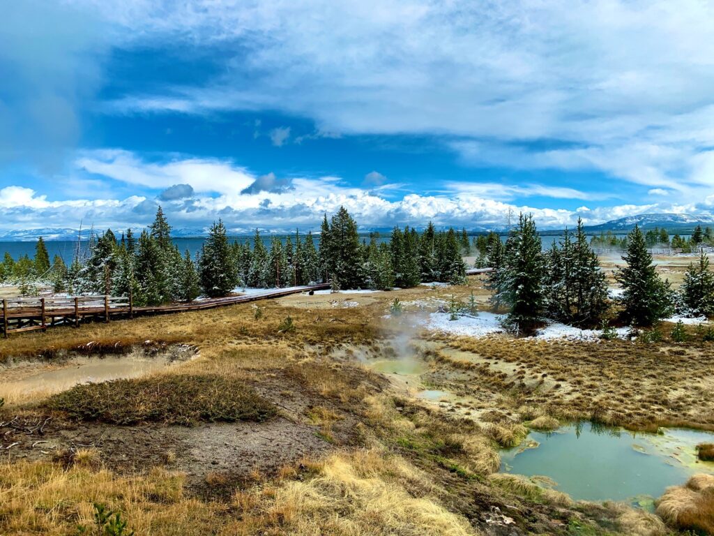 West Thumb Geyser Basin with Yellowstone Lake view