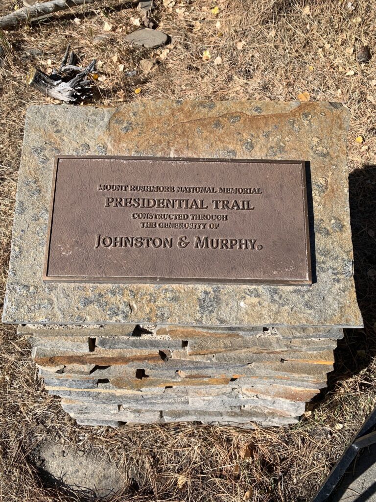 Acknowledgement sign at Mt Rushmore Presidential Trail