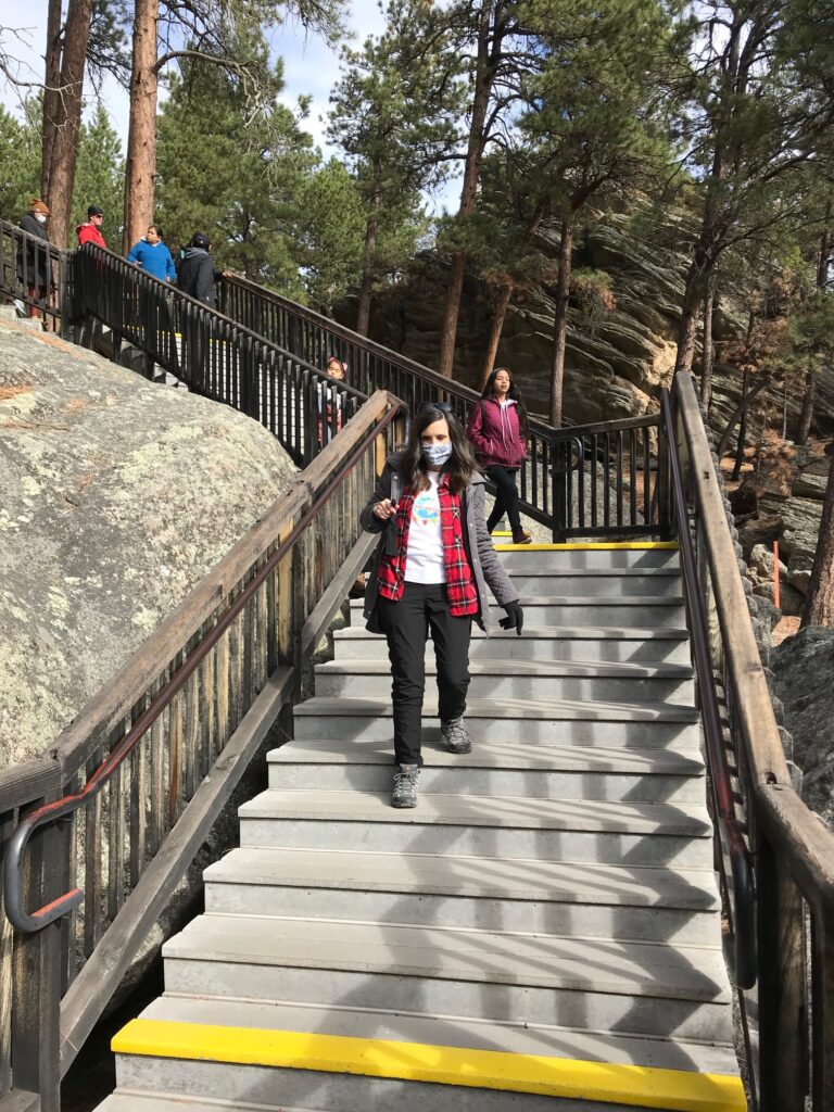 Coming down the steps on trail Mt Rushmore