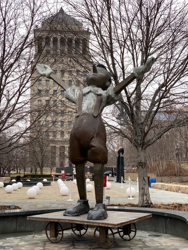 Pinocchio sculpture in Citygarden downtown St Louis