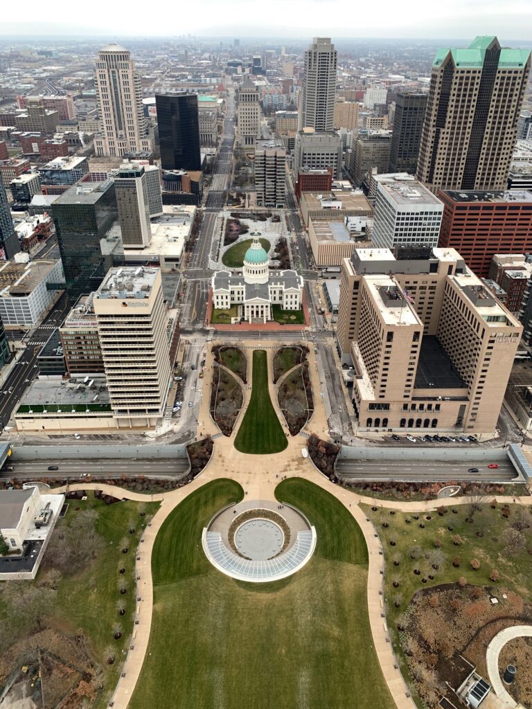 View from top of Gateway Arch overlooking St Louis