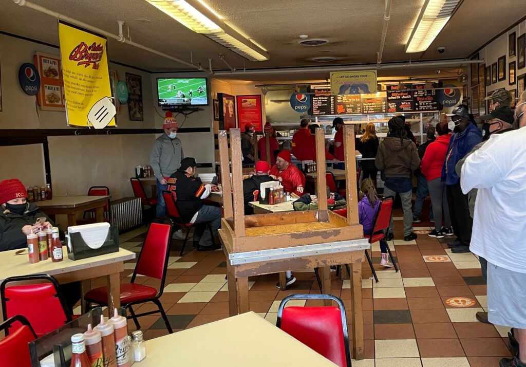 Waiting for barbecue inside Arthur Bryant's Kansas City MO