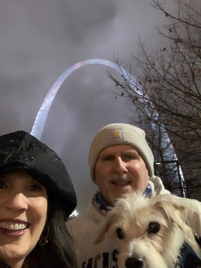 Snowy 1st Glimpse of The Arch at Night St Louis MO