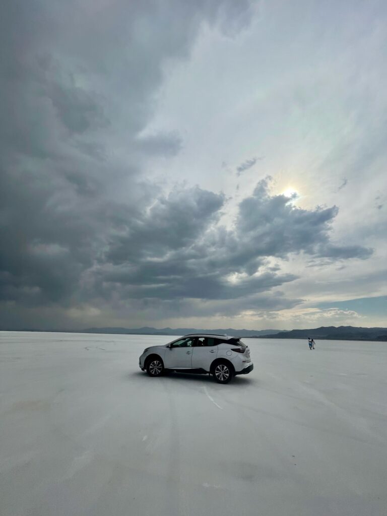 Driving out on the thickest part of the salt flats