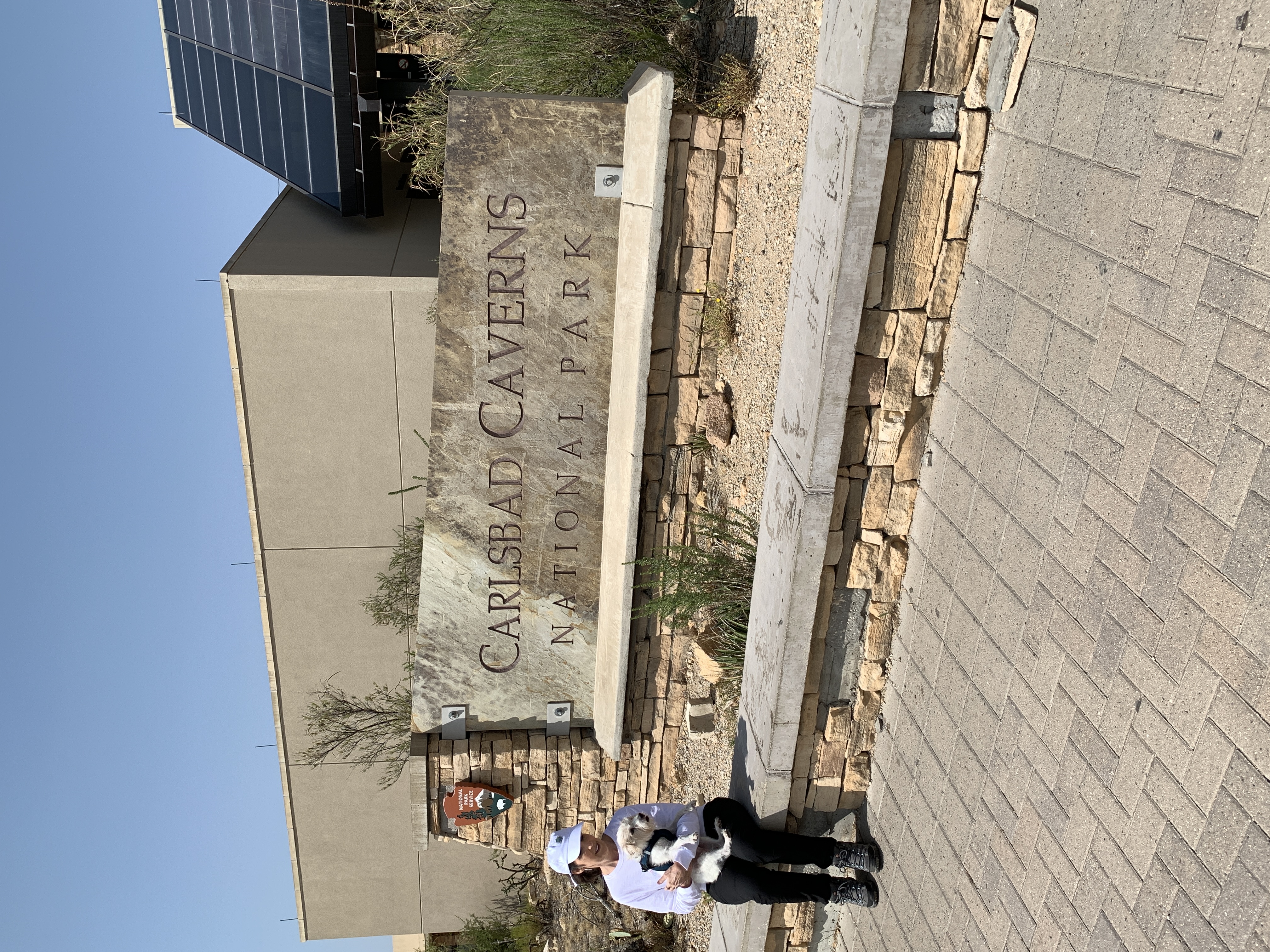 Sitting outside of Carlsbad Caverns with Trit