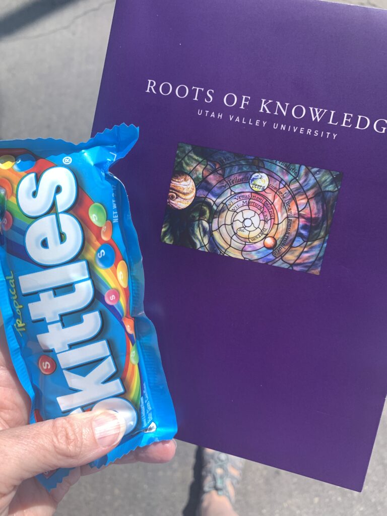Roots of Knowledge guides and snacks available in library