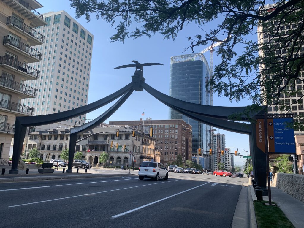 Eagle Gate across State Street SLC