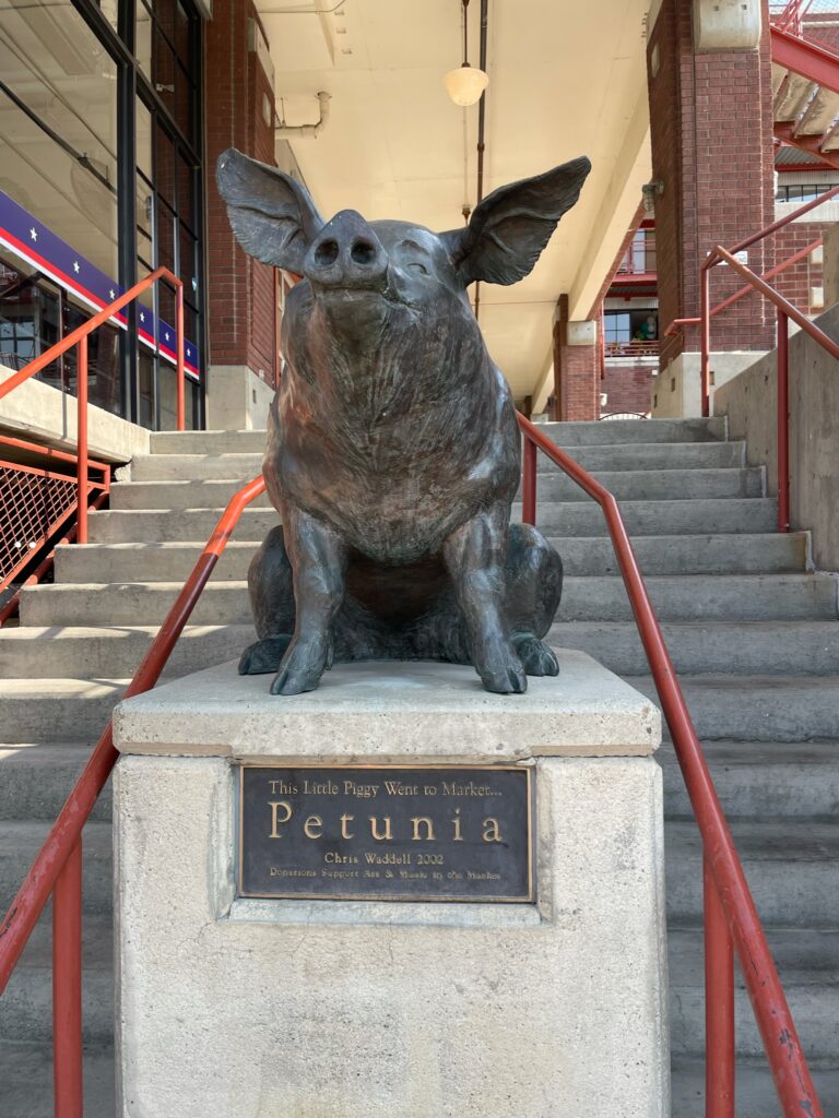 Petunia The Pig Statue near farmers market SLC