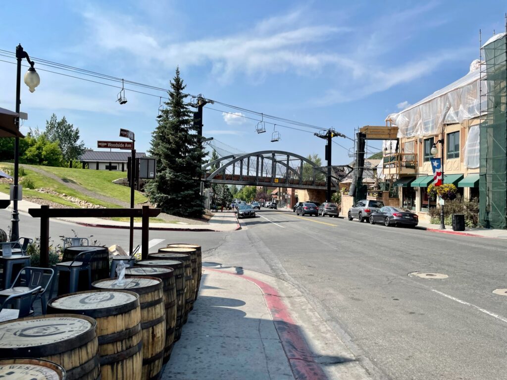 Ski lift suspended across the street Park City