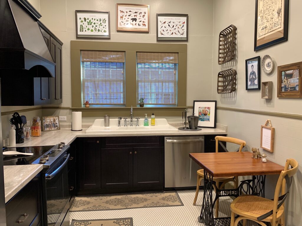 Remodeled kitchen with original sink Chez Bird Dog