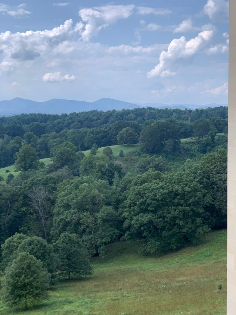 Looking out over Biltmore Estate to the Blue Ridge Mountains