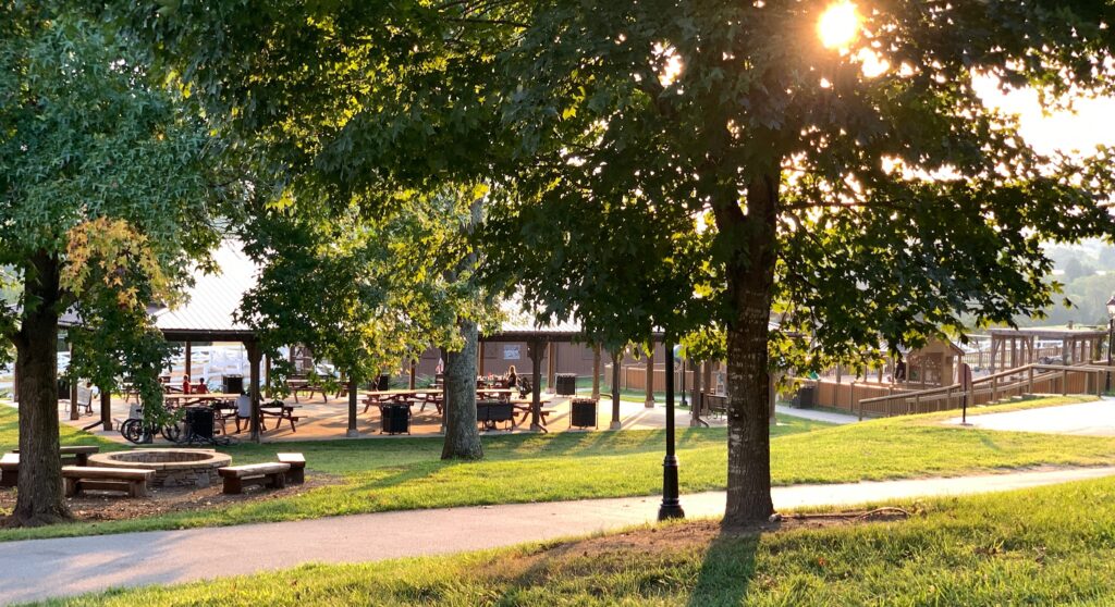 Playground and firepit at Antler Hill Village