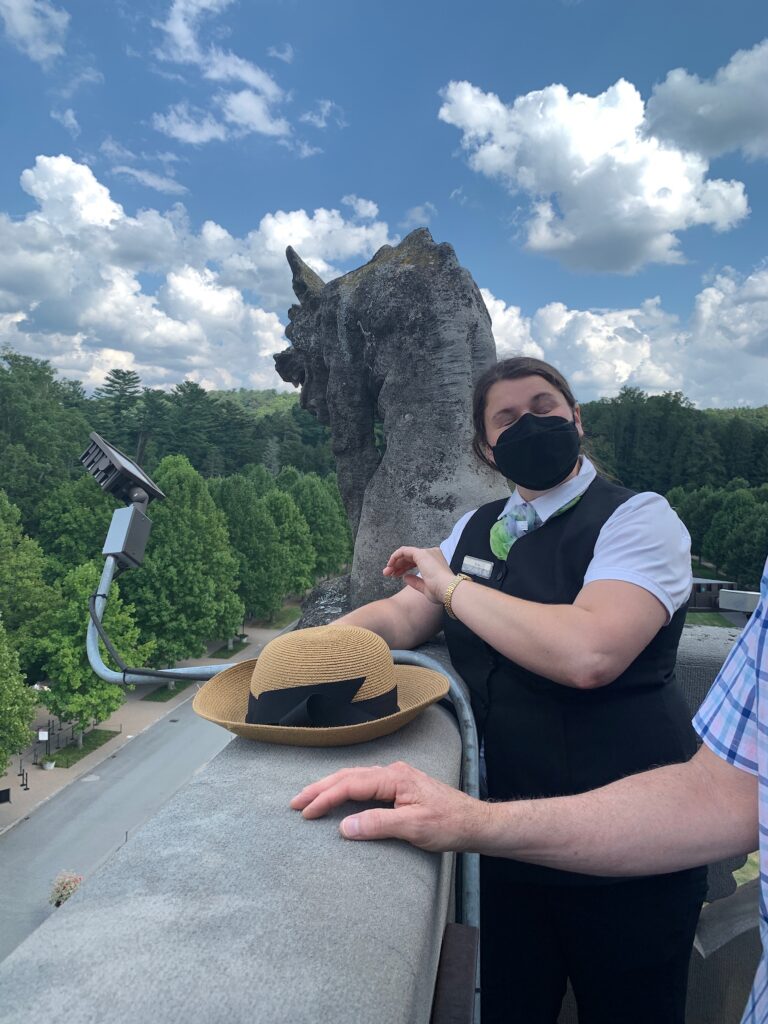 Our wonderful tour guide explaining gargoyle at Biltmore