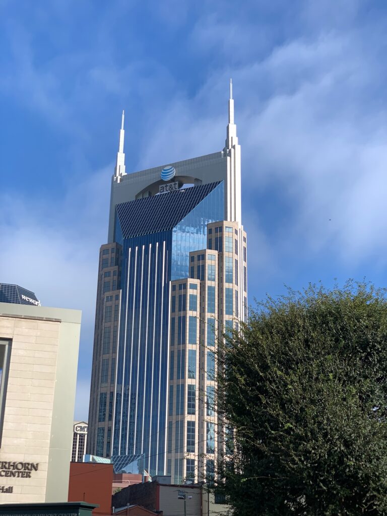 The AT&T Bldg downtown is a hard landmark to miss