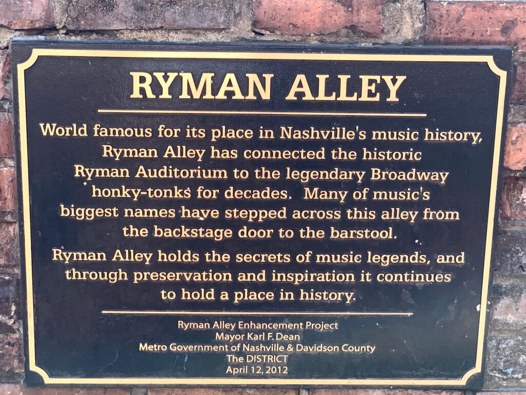 Ryman Alley plaque Nashville