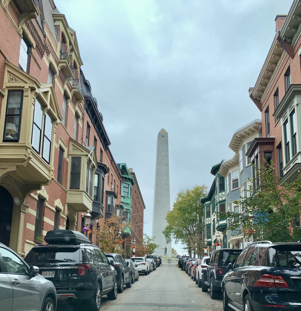 Bunker Hill Monument at the end of the street Boston