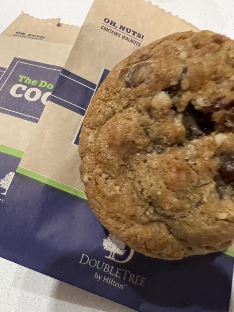 Complimentary pecan chocolate chip cookies for guests at check-in