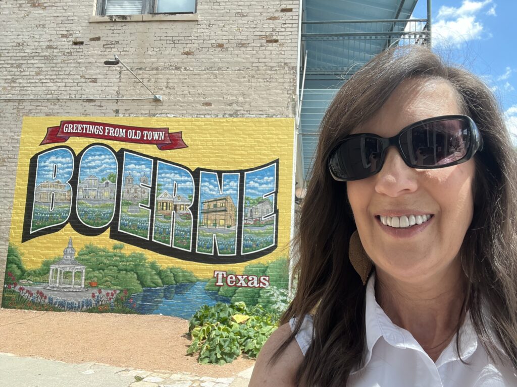 Boerne post card mural and me on Main St.